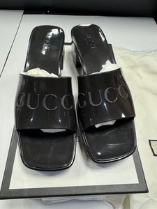 Gucci Black Rubber Sandals Jelly Slides Heels Women’s Euro 40 NIB - Picture 1 of 5