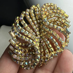 Vintage Aurora Borealis Baguette Twisted Spiral Swirl Brooch Pin - Picture 1 of 9