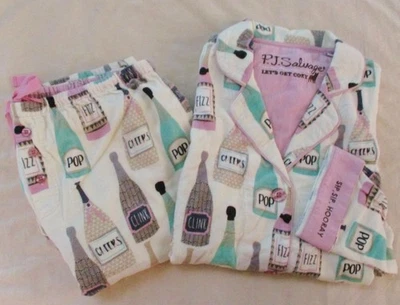 Juego de pijama de franela champán Pj Salvage SIP SIP HOORAY ECRU/Mult algodón M nuevo sin etiquetas Foto 1 de 4