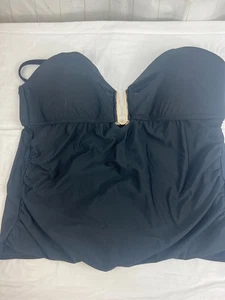 Women’s Time and Tru Plunge Bandeau Bathing Suit Tankini Plus Size 2X Black EUC - Picture 1 of 3