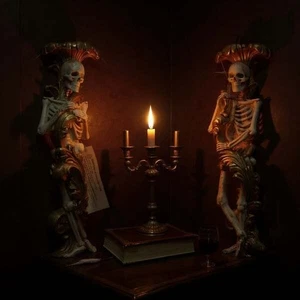 Coppia portacandele coniche scheletro Halloween Christian Siriano nuove con scatola - Foto 1 di 4