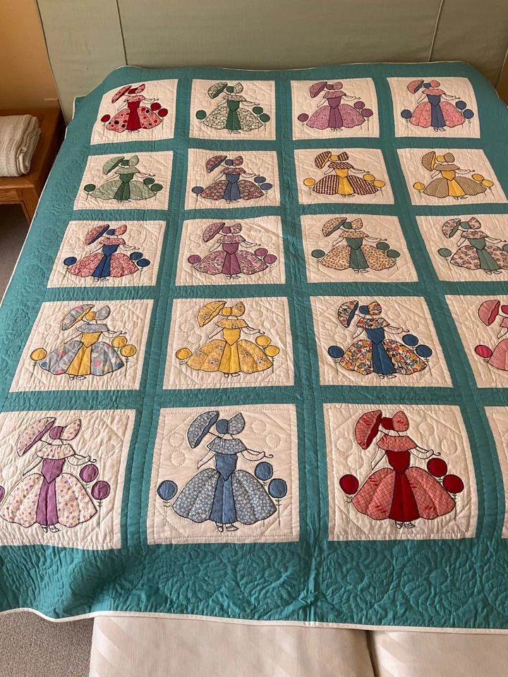 1930-е - 40-е ручная вышивка аппликация Southern Belle зонтик лоскутное одеяло 78 x 92 - Изображение 1 из 4