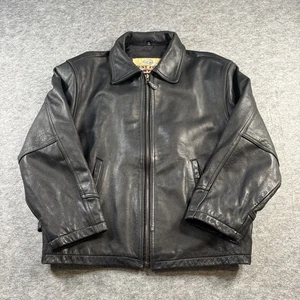 West Four NYC Black Leather Bomber Jacket Mens Small Vtg Heavy Lined Full Zip - Picture 1 of 17