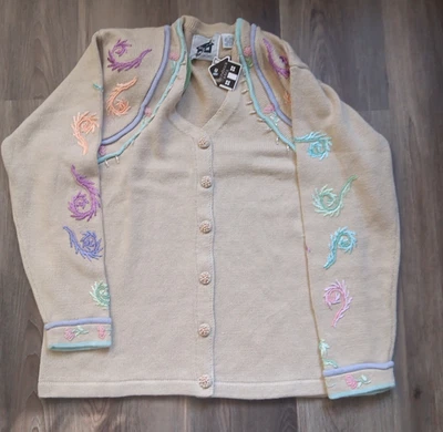 Cárdigan Suéter De Colección Libro de Cuentos Tejidos Con Cuentas Mediano Bordado Nuevo con Etiquetas Pergaminos Foto 1 de 4