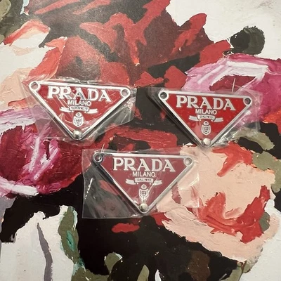 Lot Of (3) PRADA Charms/Triangle/Silver Tone & Red/Stamped/Excellent Condition - Image 1 of 4