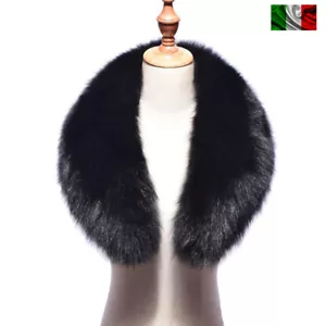 COLLO PELLICCIA di VOLPE NERO FOURRURE de RENARD silver FOX fur LIGHT BLACK - Imagen 1 de 5