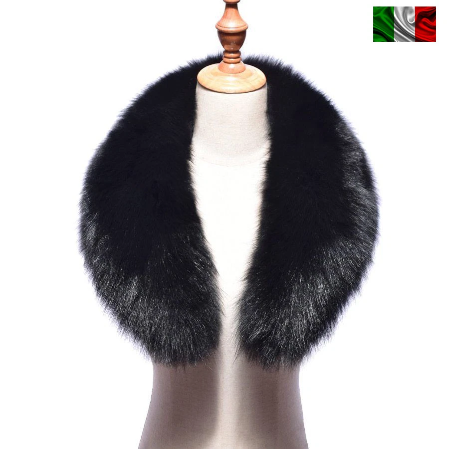 COLLO PELLICCIA di VOLPE NERO FOURRURE de RENARD silver FOX fur LIGHT BLACK