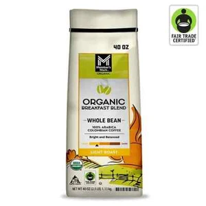 Member's Mark Organic Light Roast Whole Bean Coffee, Breakfast Blend, 40 oz. - Picture 1 of 4