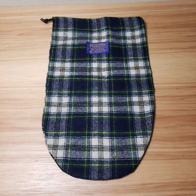 Pendleton Drawstring Top Pouch Bag 100% Virgin Wool Blue Green Plaid Travel Shoe - Image 1 of 4