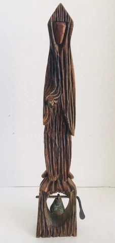Vintage Spanish Saint Door Bell Hand Carved Wood Wall Mount Made Spain 22" Tall Cover