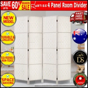 Artiss 4 Panel Room Divider Screen Privacy Timber Foldable Dividers Stand White. - Picture 1 of 10