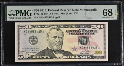 2013 $50 Federal Reserve Note Fr-2132-I Minneapolis PMG68 Superb Gem EPQ - Image 1 of 2