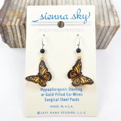 Pendientes Sienna Sky Plata de Ley 925 Gancho 3D Naranja Monarca Mariposa 1433 Foto 1 de 4