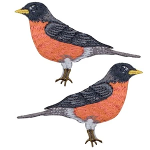 Robin Applique Patch Set Embroidered American Thrush Bird Badge 2-Pack Iron On - Picture 1 of 5