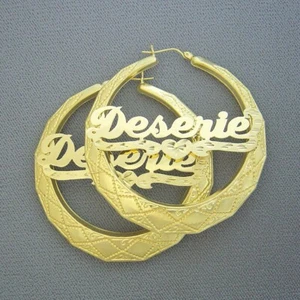 10k Real Gold Round Door knocker Personalized Shiny Name Earrings 2.25" Dia-Cut - Picture 1 of 2