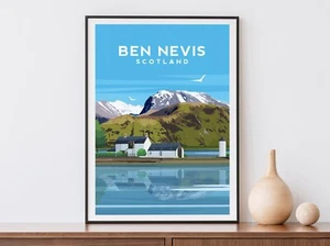 Ben Nevis Scotland Art Print | Corpach Lighthouse Wall Art - Scottish Poster - Picture 1 of 4