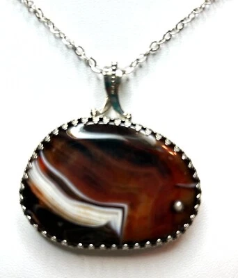 Natural Black Sardonyx, Sterling Silver Handmade Pendant, Free Sterling Chain - Image 1 of 4