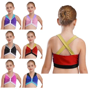 Girls Crop Top Running Tank Tops Breathable Vest Training Bra Yoga Undershirt - Picture 1 of 81