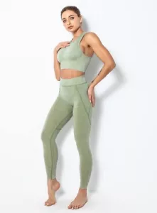 2 Piece Sets Women Fitness Yoga Set Sport Gym Workout Leggings and Sports Bra - Picture 1 of 6