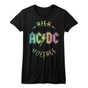 Ladies AC/DC High Voltage Rainbow Black Rock and Roll Music Band T-Shirt - Picture 1 of 2