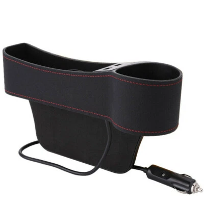 Car Right Side Seat Gap Storage Box Crevice Organizer Pocket Dual USB Cup Holder - Image 1 of 4
