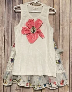 Mimi & Maggie Girls Tank Top & Ruffle Skirt Outfit Set Flowers White M 10-12 - Picture 1 of 3
