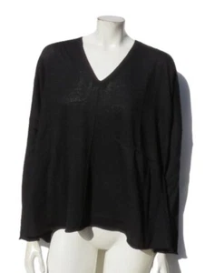 Maglione maglia manica lunga nuovo $248 Eileen Fisher L nero lino biologico cotone - Foto 1 di 6