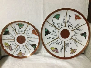 2 Japanese Fujita Kutani Plates Platters -Porcelain Hand Decorated 10.25” & 7.5” - Picture 1 of 24