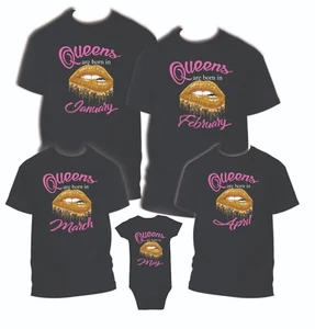 Queens are born in Month T SHIRT Party gift Reunion Celebration Funny Black - Picture 1 of 16