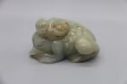 Chinese old song Dy green jade carved 3 leg fortune Golden toad figure statue