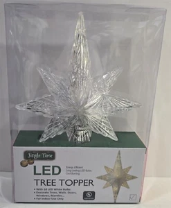 NIP 10-Light Clear 8-Point Star LED Christmas Tree Topper Jingle Time Indoor - Picture 1 of 6