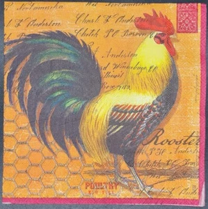 TWO Individual Napkins Rooster Lunch Decoupage (1075) - Picture 1 of 2