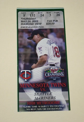 Minnesota Twins Full Ticket | May 29 2003 | Ichiro Hit Lew Ford Debut Cover