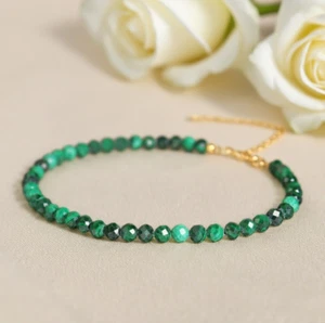 3mm Faceted Malachite Bracelet Minimalist Dainty Healing Chakra Protection Gift - Picture 1 of 3