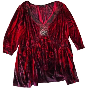 Apt.9 Terciopelo Bebé Muñeca Embellecida Túnica Camisa XL Rojo Terciopelo Vampiro Y2K Grunge - Imagen 1 de 14
