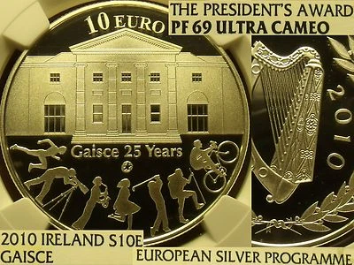 Irlanda 2010 Plata 10 Euros~Premio Presidentes~NGC Proof 69 Ultra Cameo~Gaisce Foto 1 de 4