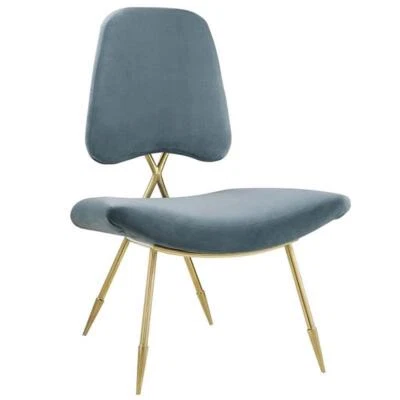 Modway Ponder Performance Velvet Lounge Chair in Sea Blue and Gold - Image 1 of 4