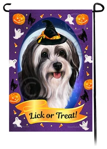 Halloween Garten Flagge - schwarz-weiß Tibet Terrier - Bild 1 von 1