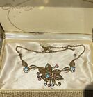 Originals by Anthony Gold Tone Rhinestone Flower 17? Necklace Vintage In Box