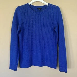 Talbots Cobalt Blue Cable Knit Sweater Women S Preppy Button Old Money Royal - Picture 1 of 7