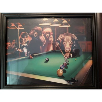 Dogs Playing Pool by Cassius Coolidge 14.5"x12.5" w Nice Sturdy Frame - Image 1 of 4