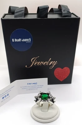 Anello Donna Fascia in Argento 925 con Pietra verde smeraldo Zirconi - Immagine 1 di 4