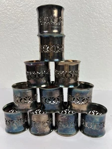 Set of 11 VTG Silver Plated Italian Pierced FLEUR-DE-LIS Napkin Rings PM ITALY - Picture 1 of 11
