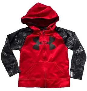 Under Armour Sz 4 Hoodie Sweatshirt Fleece Red Gray Zip Jacket Logo Boys EUC - Picture 1 of 4