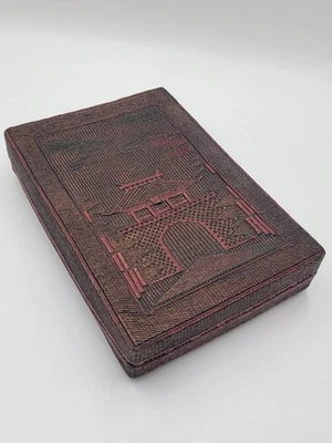 Ultra Rare One Of A Kind WW2 Era Antique Japanese Wicker Box W Temple Scene.  - Image 1 of 4