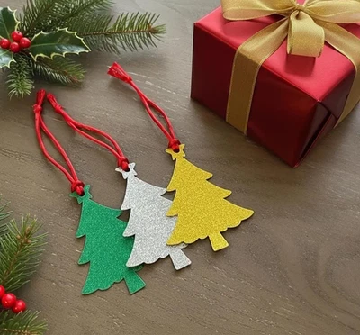 Christmas Tree Glitter Gift Tags 2.5" x 3.5" Choose color & Pack Amount - Image 1 of 4