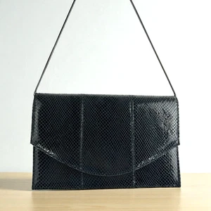 BANANA REPUBLIC Schultertasche Echtleder schwarz Schlangenmuster Kettenriemen Handtasche - Bild 1 von 17