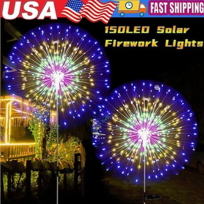150LED Outdoor Solar Firework Lights Waterproof Path Garden Starburst Party Lamp - Image 1 of 4