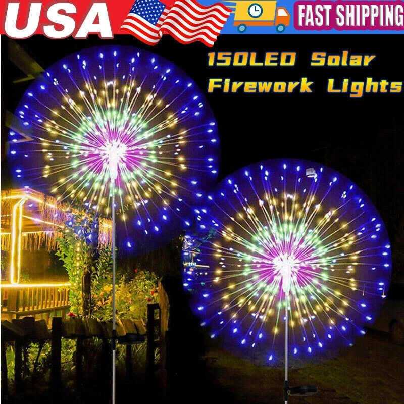 150LED Outdoor Solar Firework Lights Waterproof Path Garden Starburst Party Lamp - Image 1 of 4