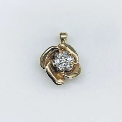 Dije colgante vintage de oro amarillo de 0,10 quilates de 14 k con flores de diamantes naturales rosa 4 g Foto 1 de 4